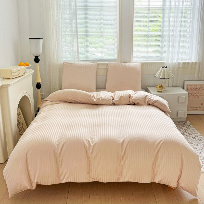 Pościel 200x220 adamaszek bawełna satynowa GierekHoff gruba 3 części GH 3113 hotelowa beżowa w paski