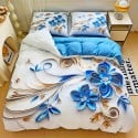 Pościel 160x200 bawełna satynowa wzór 5D dwustronna GierekHoff gruba 3 części GH 3117 artystyczny quilling niebieski