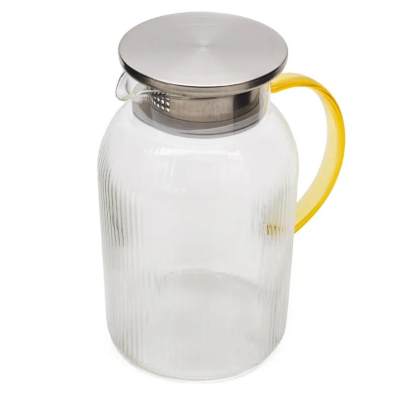 Szklany dzbanek do napojów 1,5 l z metalową pokrywką I złotą rączką tragar