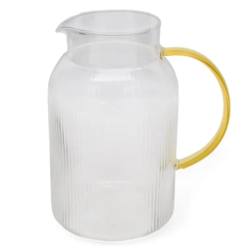 Szklany dzbanek do napojów 1,5 l z metalową pokrywką I złotą rączką tragar