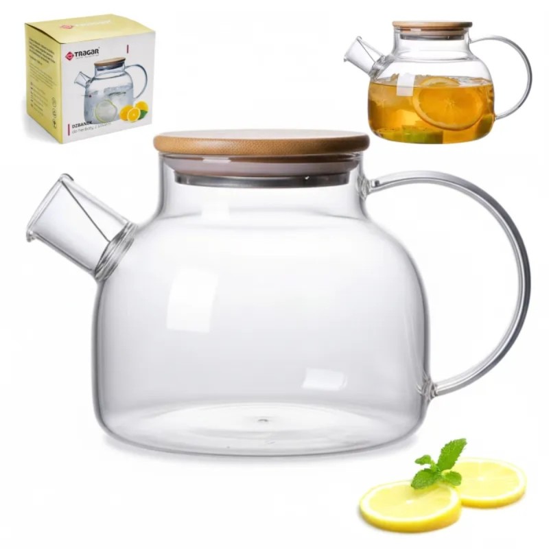 Szklany dzbanek do herbaty i naparów ziołowych z sitkiem i pokrywką 1,0 l Tragar