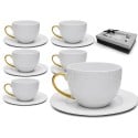 Filiżanki 280 ml ze spodkami do kawy herbaty na 6 osób serwis kawowy z złotymi uchwytami Tragar