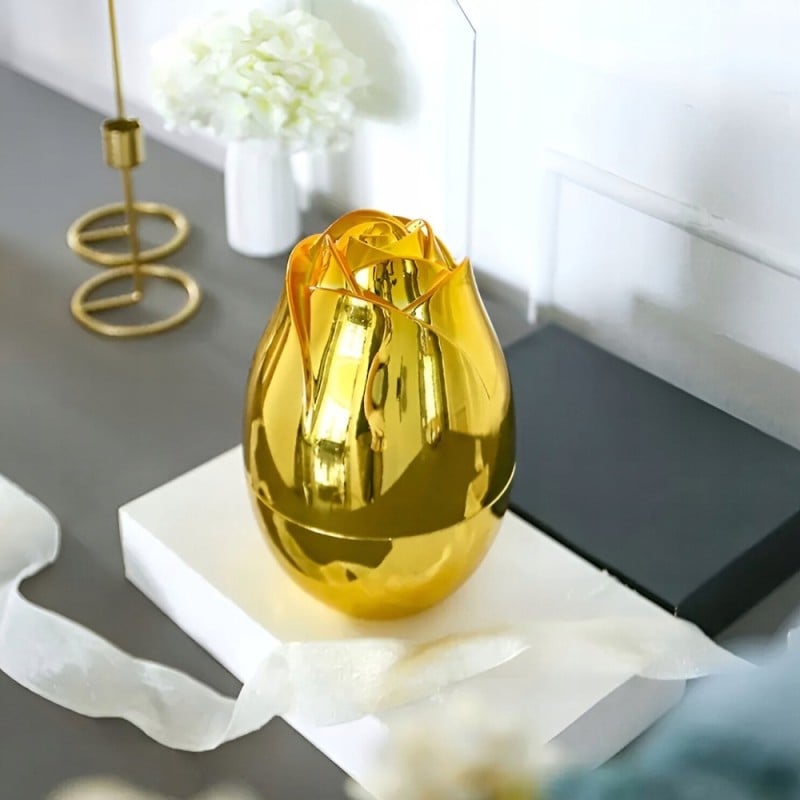 Komplet sztućców stal nierdzewna połysk złote Rosa Bella zestaw 24 elementy organizer kwiat jajko RB 733