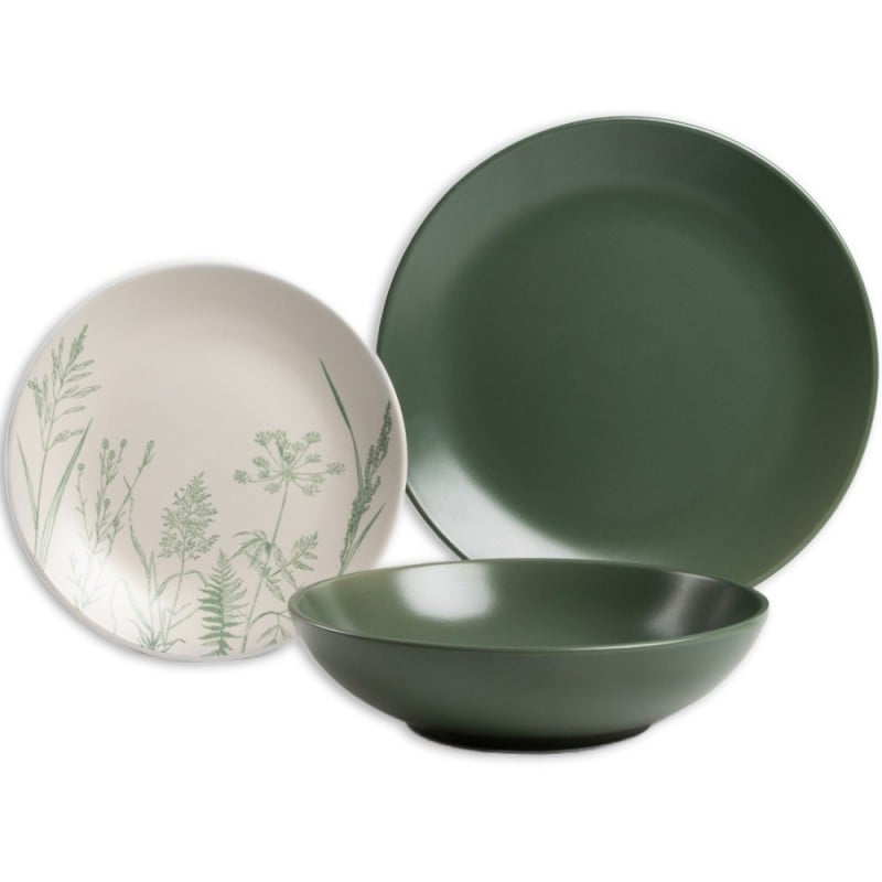 Serwis obiadowy 18 elementów Homla Bari kamionka zestaw talerzy dla 6 osób zielony