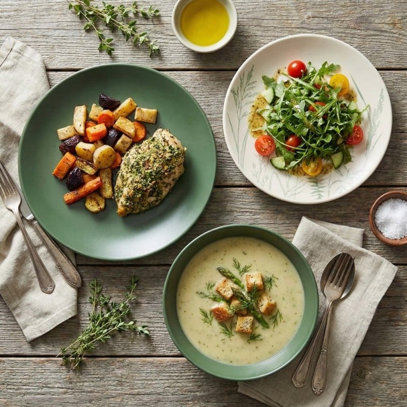 Serwis obiadowy 18 elementów Homla Bari kamionka zestaw talerzy dla 6 osób zielony