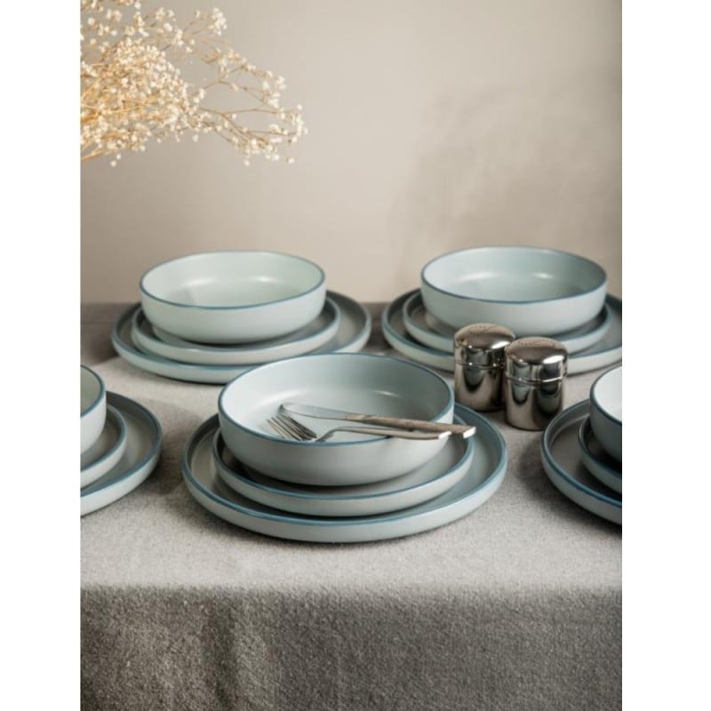 Serwis obiadowy 18 elementów Homla Mavi kamionka zestaw talerzy dla 6 osób niebieski