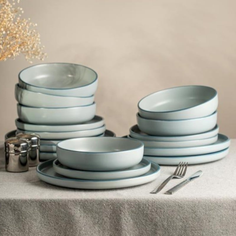 Serwis obiadowy 18 elementów Homla Mavi kamionka zestaw talerzy dla 6 osób niebieski