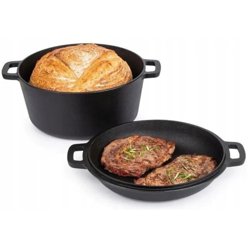 Garnek żeliwny 24 cm brytfanna 2w1 okrągła 3.5L na indukcję gaz Krisberg KR 7701