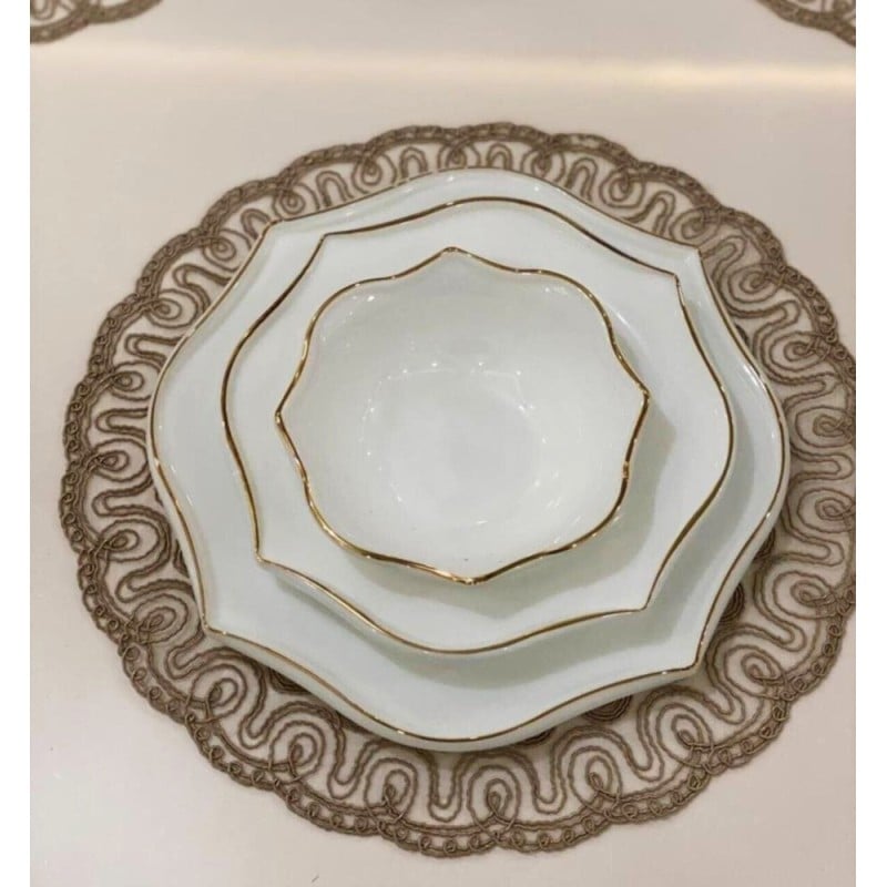 Serwis obiadowy 24 elementy Zarif białe talerze dla 6 osób wzór złoty pasek
