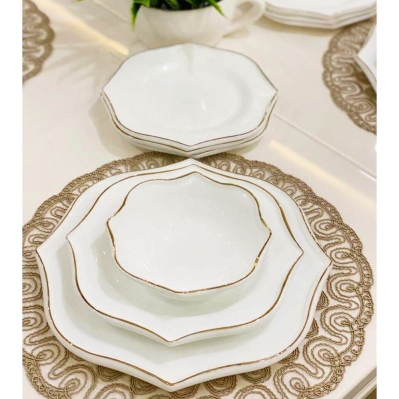 Serwis obiadowy 24 elementy Zarif białe talerze dla 6 osób wzór złoty pasek