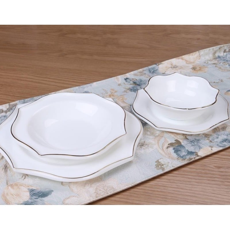 Serwis obiadowy 24 elementy Zarif białe talerze dla 6 osób wzór złoty pasek