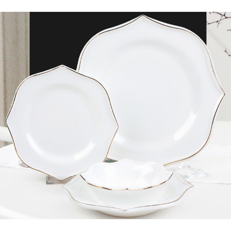 Serwis obiadowy 24 elementy Zarif białe talerze dla 6 osób wzór złoty pasek