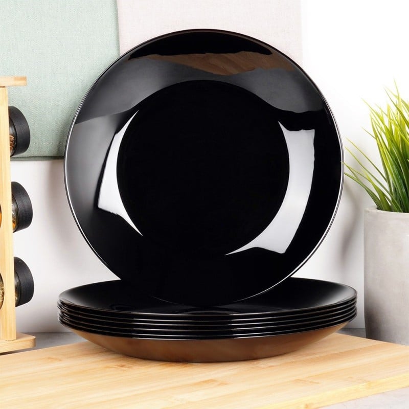 Serwis obiadowy 18 elementów Vilde Black szklane talerze zestaw talerzy dla 6 osób czarne