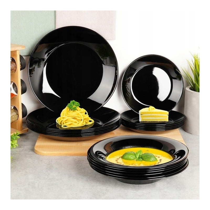 Serwis obiadowy 18 elementów Vilde Black szklane talerze zestaw talerzy dla 6 osób czarne