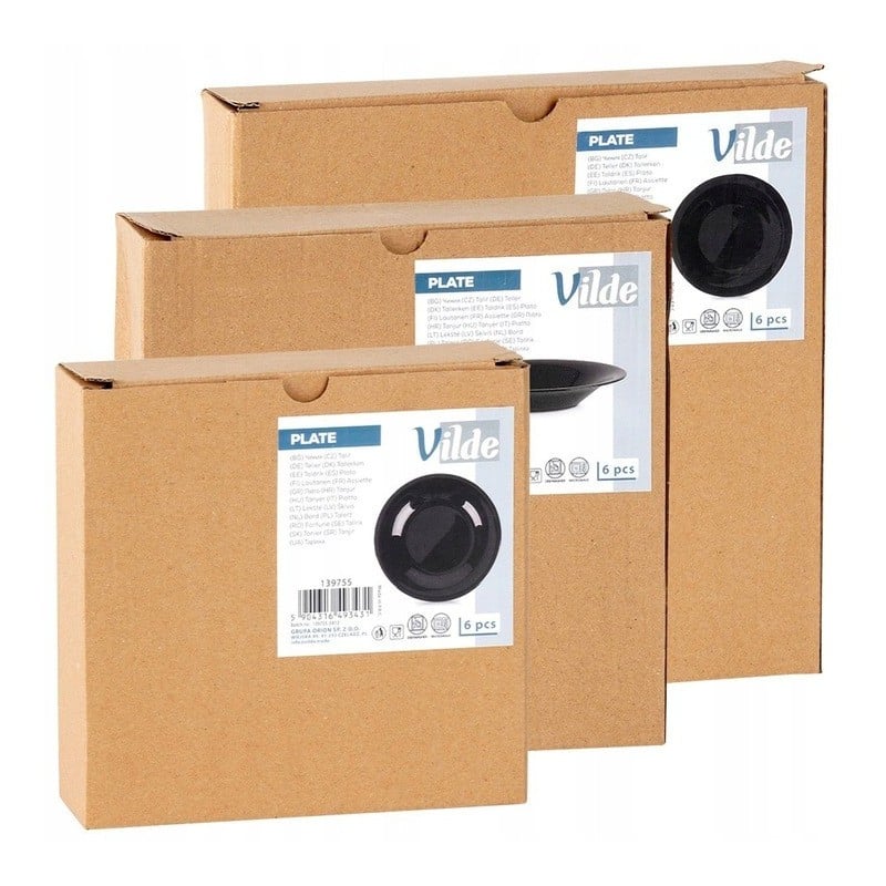 Serwis obiadowy 18 elementów Vilde Black szklane talerze zestaw talerzy dla 6 osób czarne