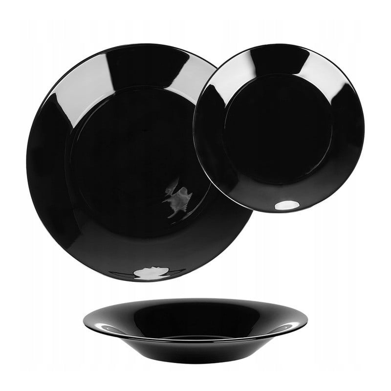 Serwis obiadowy 18 elementów Vilde Black szklane talerze zestaw talerzy dla 6 osób czarne