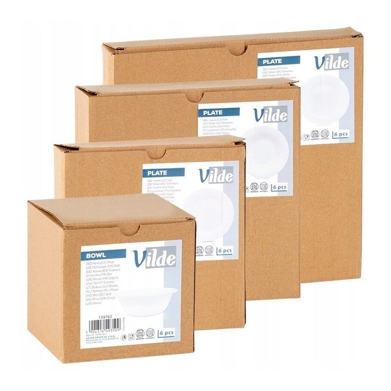 Serwis obiadowy 24 elementy Vilde White szklane talerze zestaw talerzy dla 6 osób białe