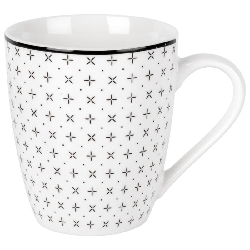 Serwis obiadowy 16 elementów Lisbon porcelana zestaw talerzy kubków dla 4 osób talerze czarno-białe