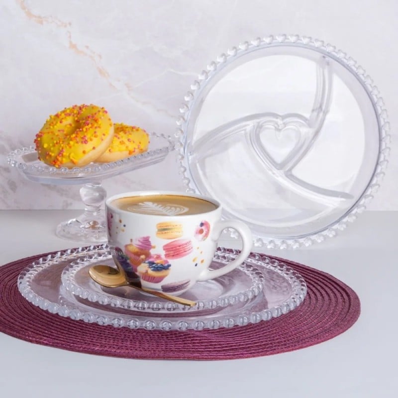 Talerzyki deserowe 19 cm i patera 28 cm szklane Altom Love serduszka zestaw 7 sztuk spodek na ciasto deser