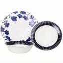 Serwis obiadowy 18 elementów Bestler białe talerze dla 6 osób wzór niebieski kwiat