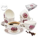 Serwis kawowy z porcelany w kompozycje kwiatowe filiżanki 270 ml ze spodkami do kawy herbaty na 6 osób Tragar