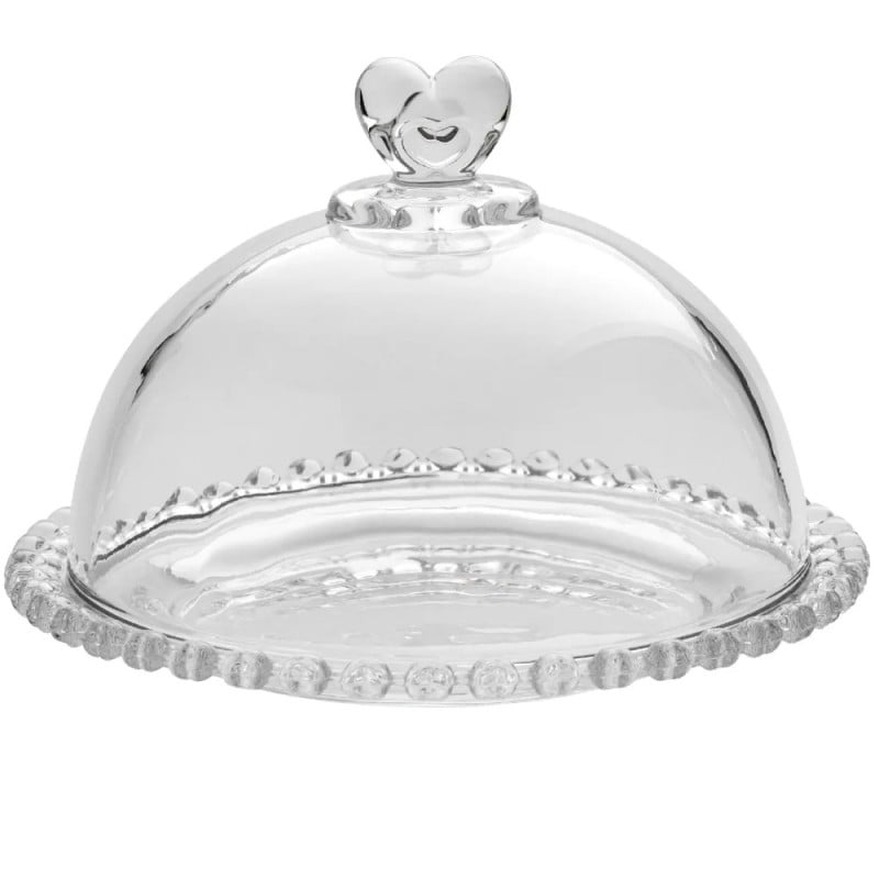 Patera 19 cm z pokrywą talerz szklany duży Altom Love serduszka na ciasto deser