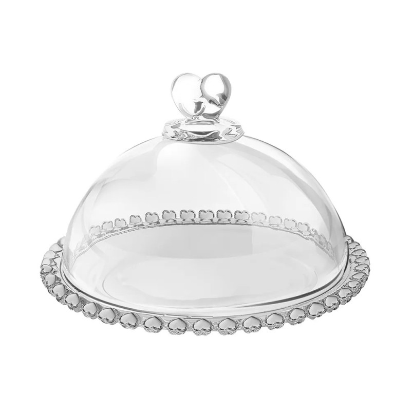 Patera 19 cm z pokrywą talerz szklany duży Altom Love serduszka na ciasto deser