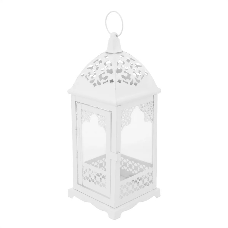 Lampiony latarnie ozdobne ażurowe 31/42 cm Altom Design latarenki metalowe białe zestaw 2 szt.