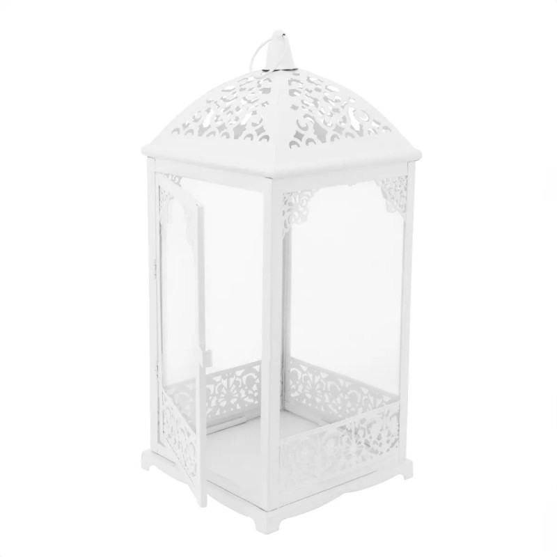 Lampiony latarnie ozdobne ażurowe 31/42 cm Altom Design latarenki metalowe białe zestaw 2 szt.