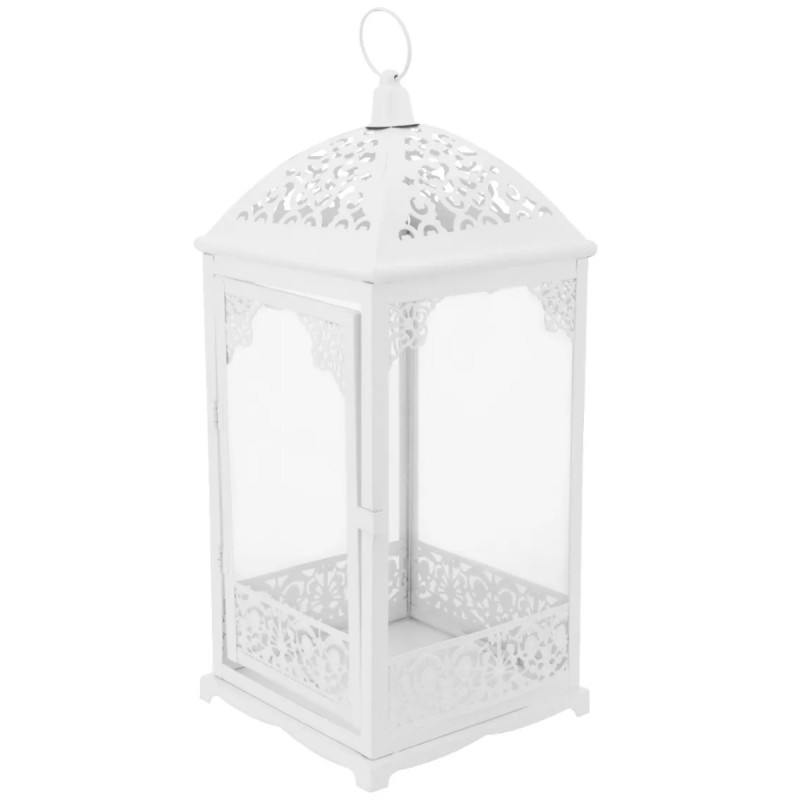 Lampiony latarnie ozdobne ażurowe 31/42 cm Altom Design latarenki metalowe białe zestaw 2 szt.