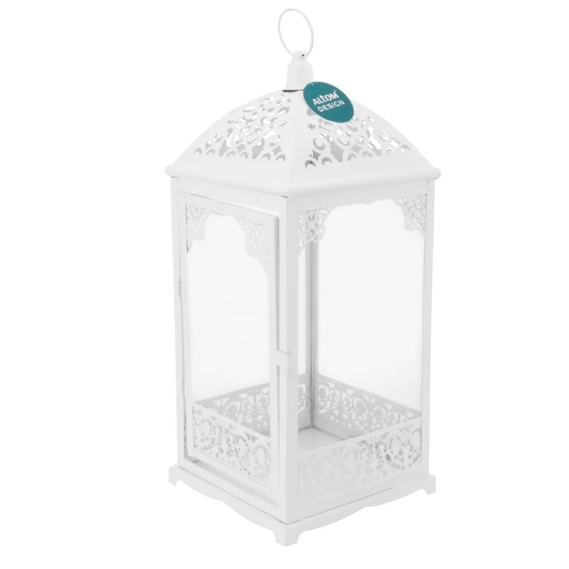 Lampiony latarnie ozdobne ażurowe 31/42 cm Altom Design latarenki metalowe białe zestaw 2 szt.