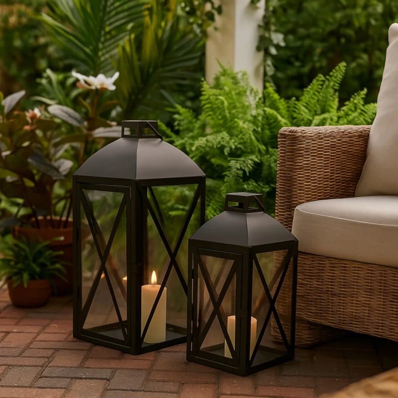 Lampiony latarnie ozdobne 29/38 cm Altom Design latarenki metalowe czarne zestaw 2 szt.