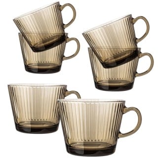 Szklanki z uchem bursztynowe do kawy herbaty 410 ml kubki ryflowane zestaw 6 szt Altom Design Selena