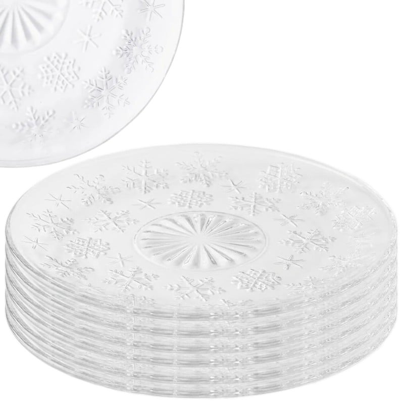 Talerzyki deserowe 17 cm szklane Altom Śnieżynki zestaw 12 sztuk spodek na ciasto deser