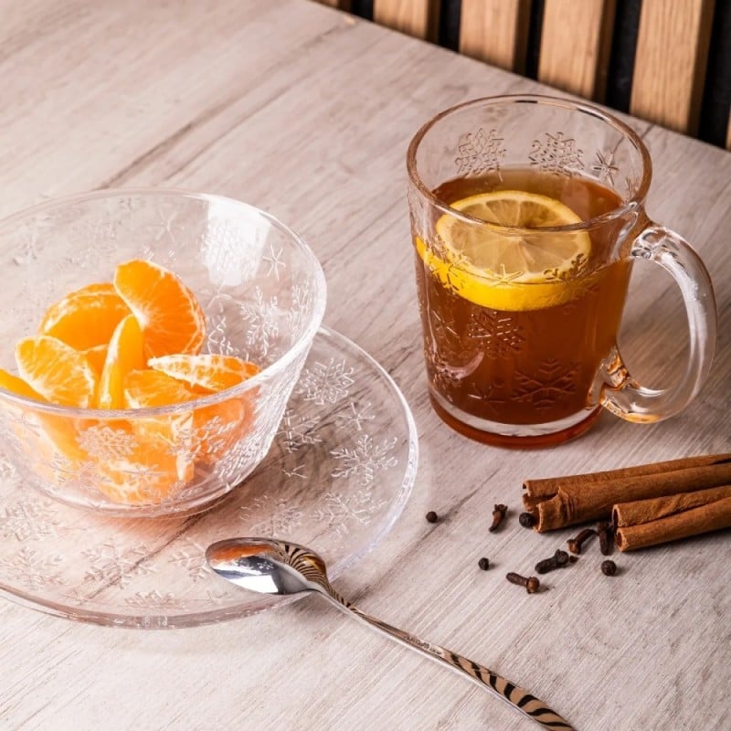 Talerzyki deserowe 17 cm szklane Altom Śnieżynki zestaw 12 sztuk spodek na ciasto deser