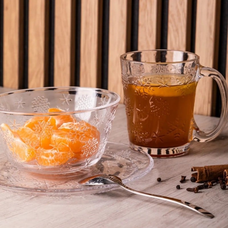 Talerzyki deserowe 17 cm szklane Altom Śnieżynki zestaw 6 sztuk spodek na ciasto deser