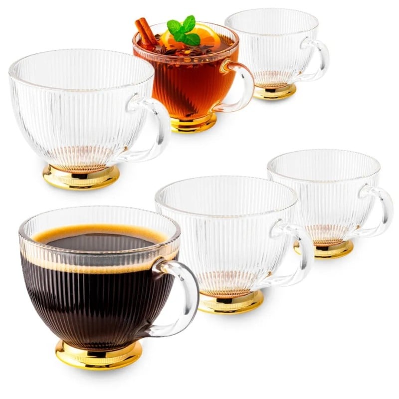 Filiżanki z uchem na złotej stopce do kawy i herbaty 430 ml zestaw 6 szt Altom Design Selena