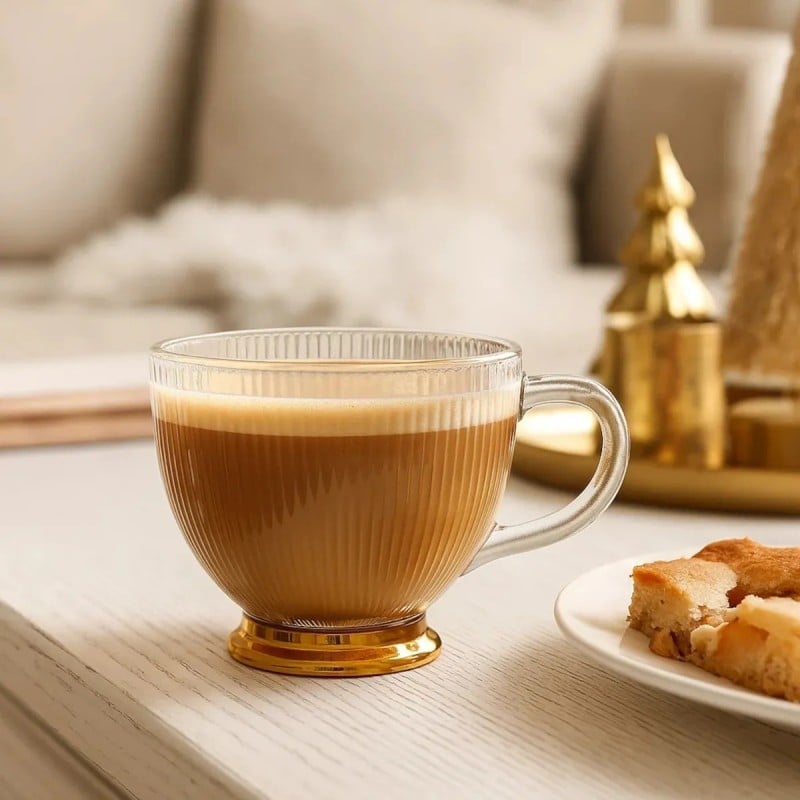 Filiżanki z uchem na złotej stopce do kawy i herbaty 430 ml zestaw 6 szt Altom Design Selena