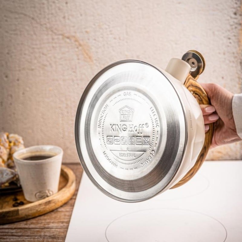 Czajnik tradycyjny z gwizdkiem ze stali nierdzewnej beżowy Kinghoff KH1998