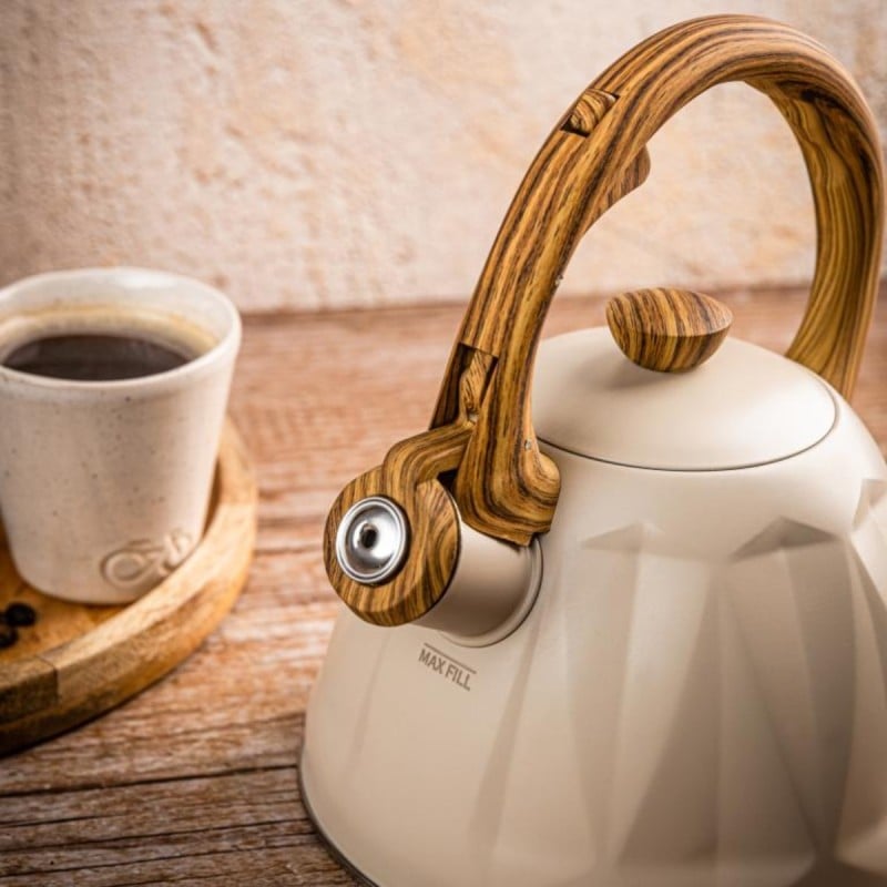 Czajnik tradycyjny z gwizdkiem ze stali nierdzewnej beżowy Kinghoff KH1998