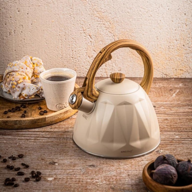 Czajnik tradycyjny z gwizdkiem ze stali nierdzewnej beżowy Kinghoff KH1998