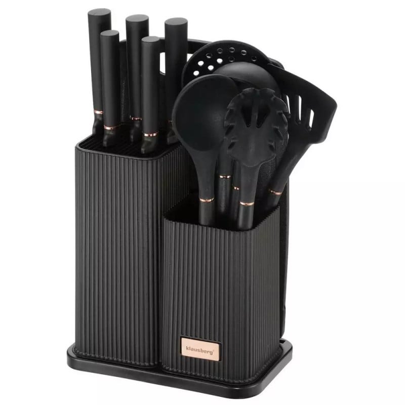 Zestaw noży i przyborów kuchennych w stojaku z deską do krojenia Klausberg KB 7835