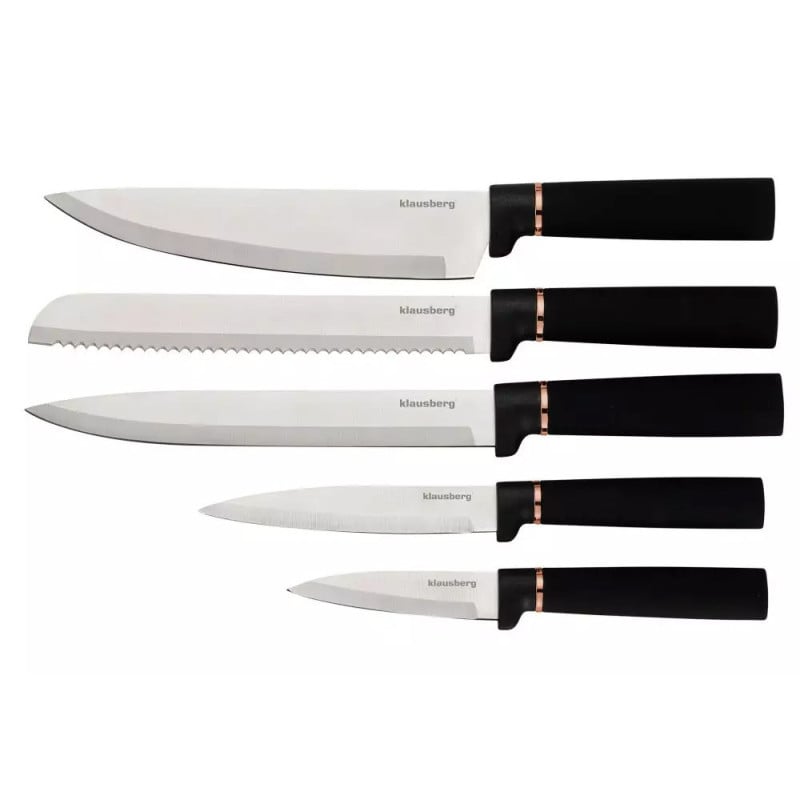 Zestaw noży i przyborów kuchennych w stojaku z deską do krojenia Klausberg KB 7835