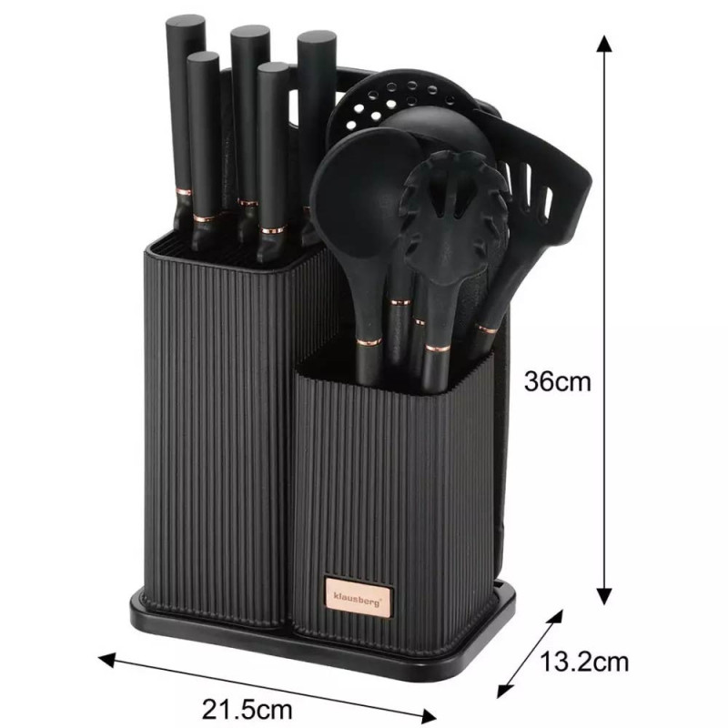 Zestaw noży i przyborów kuchennych w stojaku z deską do krojenia Klausberg KB 7835