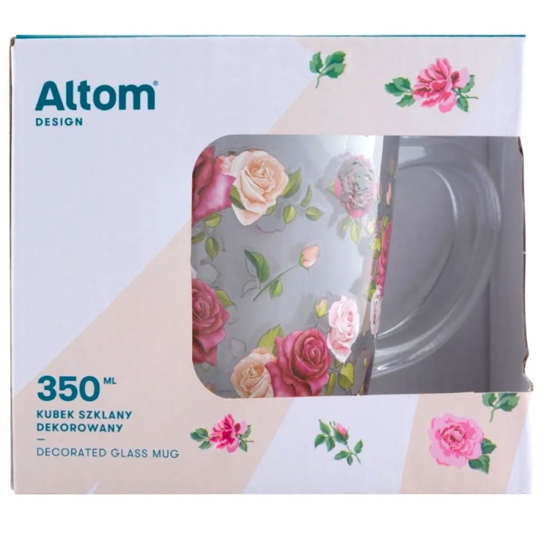 Kubki szklane 350 ml Altom Róża zestaw 6 sztuk szklanka z uchwytem pudełko prezentowe