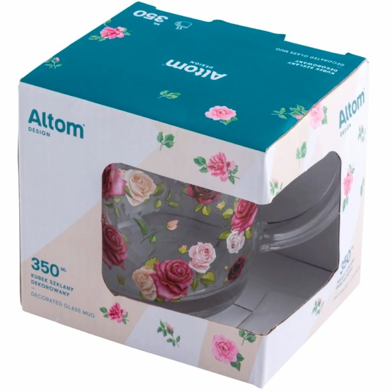Kubki szklane 350 ml Altom Róża zestaw 6 sztuk szklanka z uchwytem pudełko prezentowe
