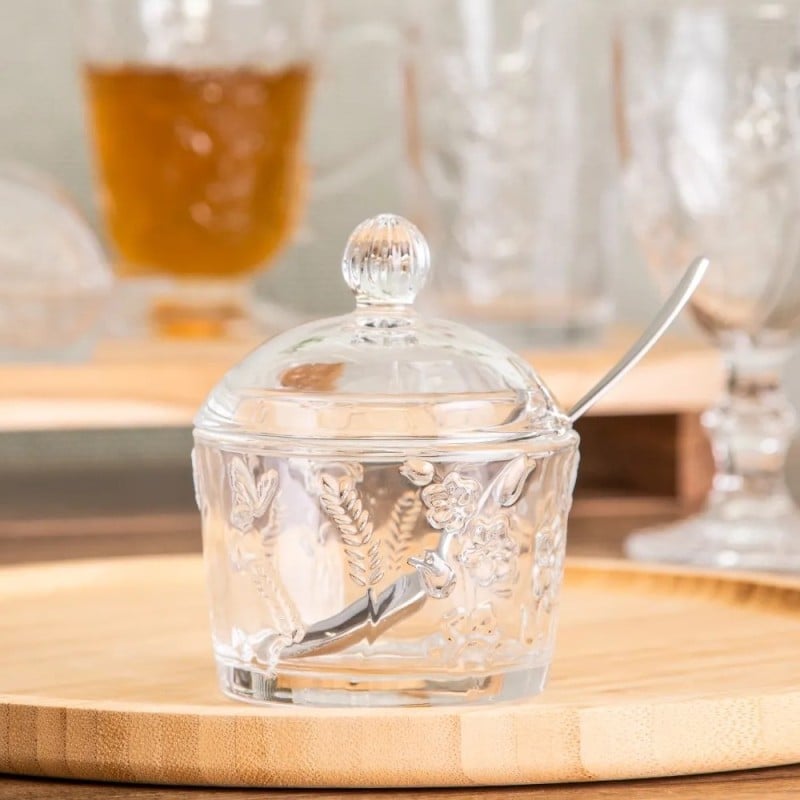 Zestaw kawowy mlecznik 200 ml i cukiernica szklana 200 ml Altom Rosalie kwiatowy wzór