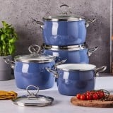 Garnki emaliowane z pokrywkami Altom Balbina zestaw 4 garnków emaliowanych niebieskie