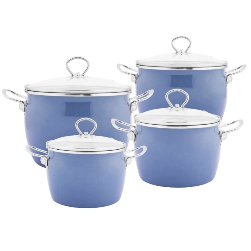 Garnki emaliowane z pokrywkami Altom Balbina zestaw 4 garnków emaliowanych niebieskie