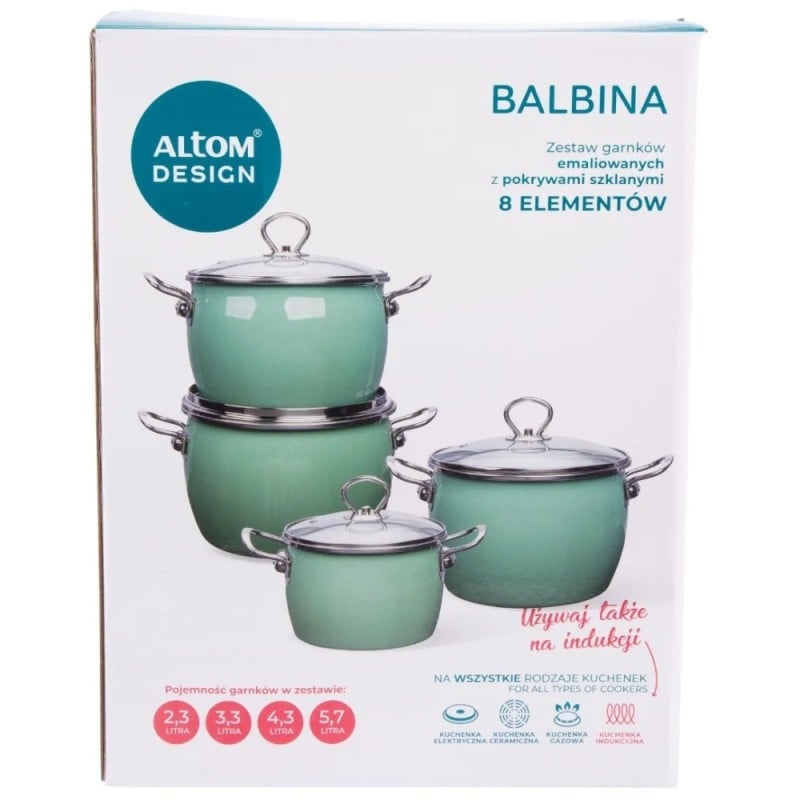 Garnki emaliowane z pokrywkami Altom Balbina zestaw 4 garnków emaliowanych zielone